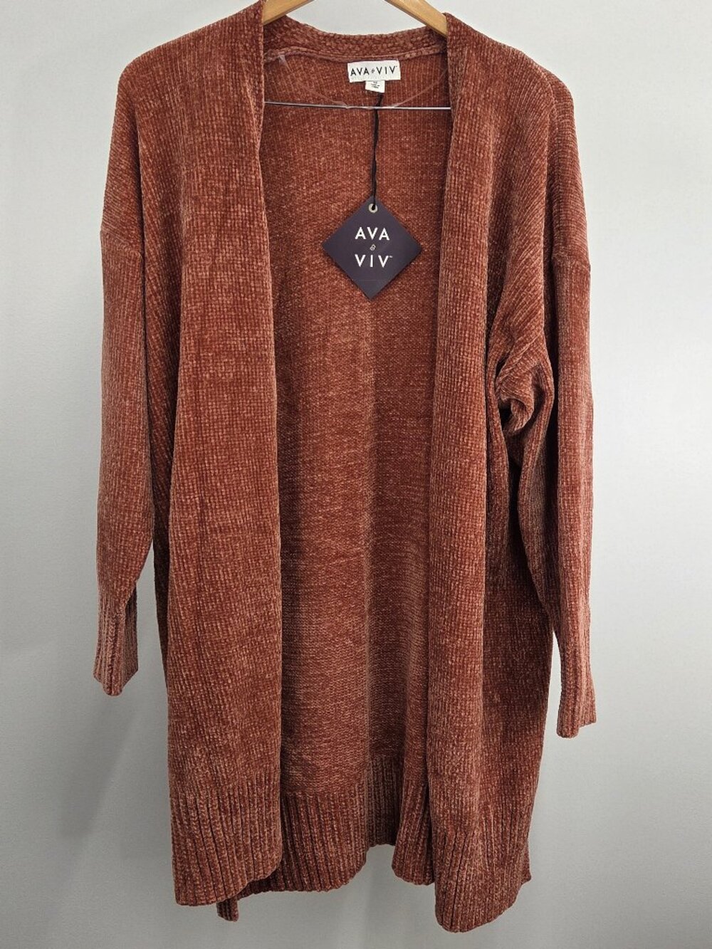 Ava & Viv Cardigan Sweater Women’s Plus 2X Blush Chenille Long Sleeve Open Front